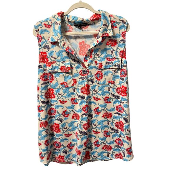 Always Indigo Sleeveless Floral Button-Down Shirt With Pockets Lightweight Sz 3X - Picture 1 of 14